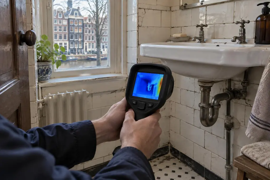 Lekdetectie Leiderdorp – badkamer met oude leidingen achter de tegels