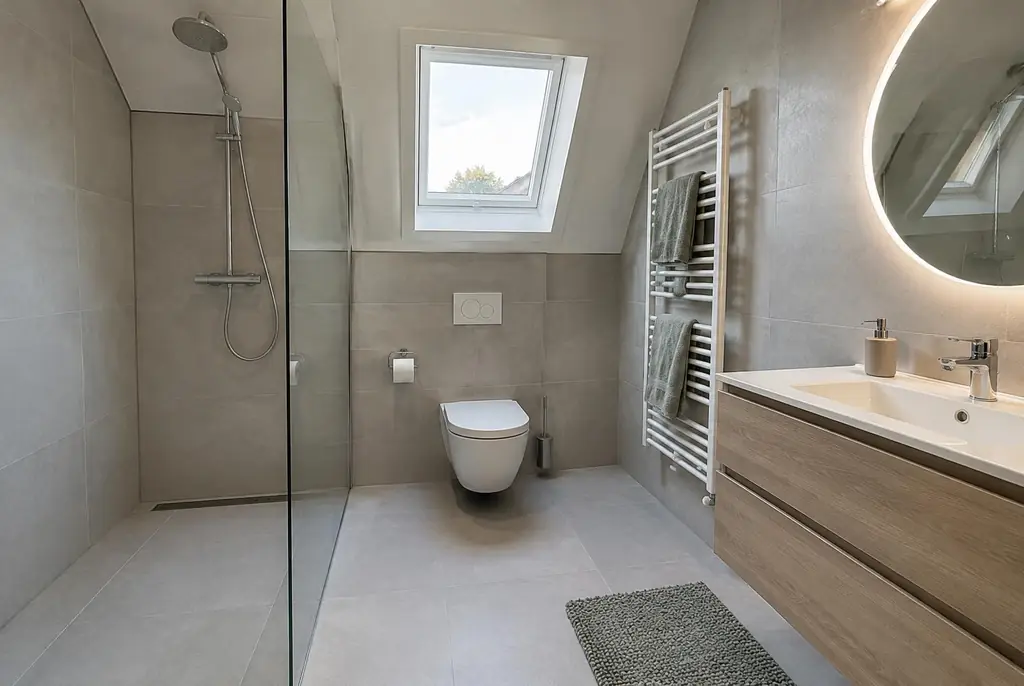 Lekdetectie Leiderdorp – droge badkamer met inloopdouche na herstel