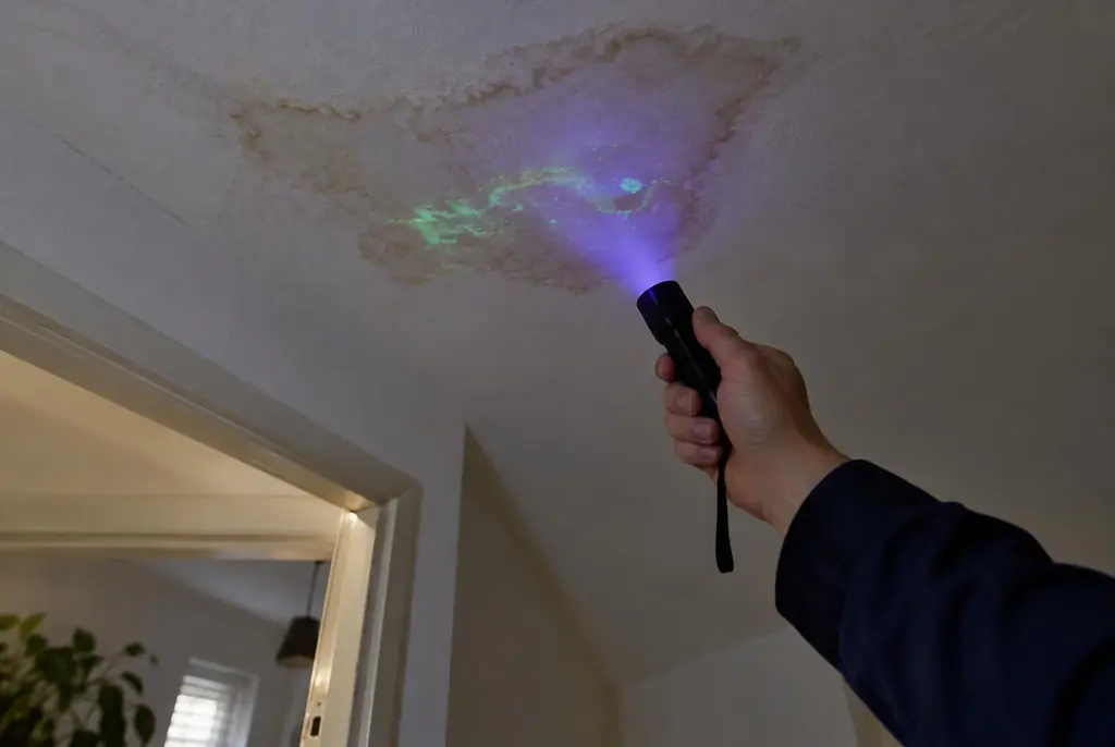 Lekdetectie Leiderdorp – kleurstof controleren op het plafond met uv-licht