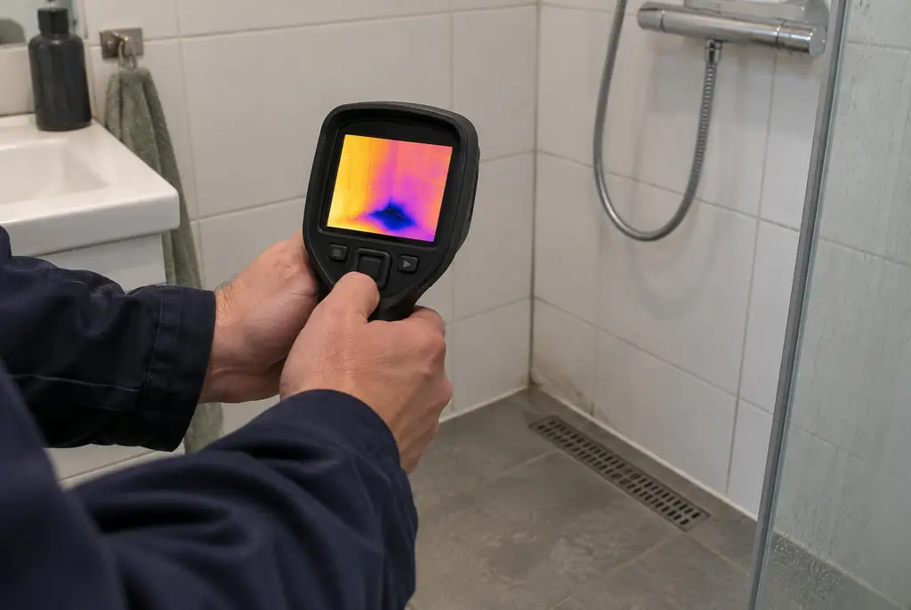 Lekdetectie Leiderdorp – lekdetectiespecialist met warmtebeeldcamera in een badkamer
