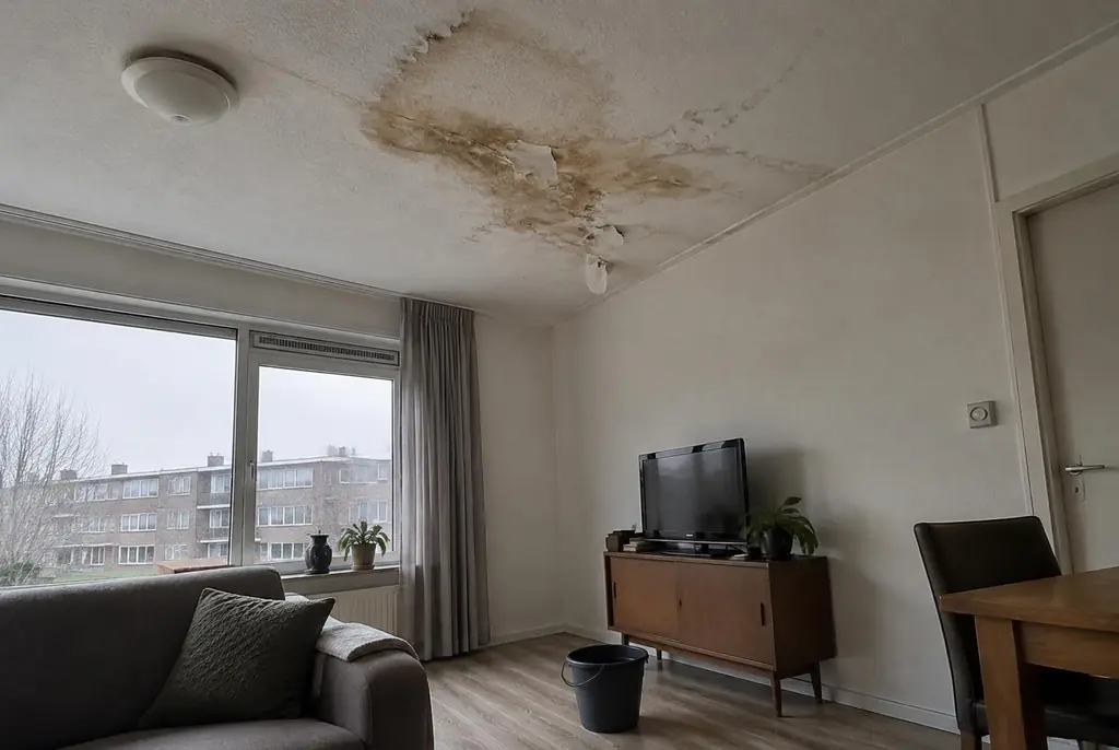 Lekdetectie Leiderdorp – vochtplek op het plafond onder een badkamer